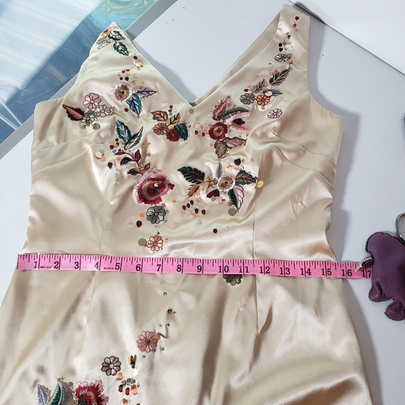 Vtg Y2K Retro Hollywood Glam Satin Sheath Dress Embroidered Bead Sequin Floral 4 - Picture 14 of 17